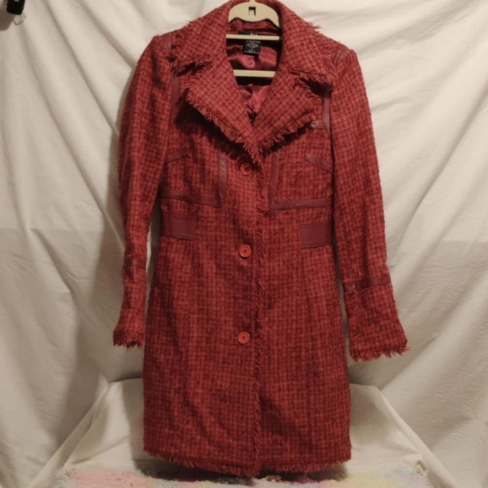 (X-61) SALE! Heart Moon Star Mohair Blend Tweed Herringbone Jacket Sz.S